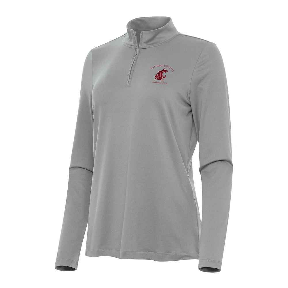 Women's Antigua Gray Washington State Cougars Reprocess Quarter-Zip Top