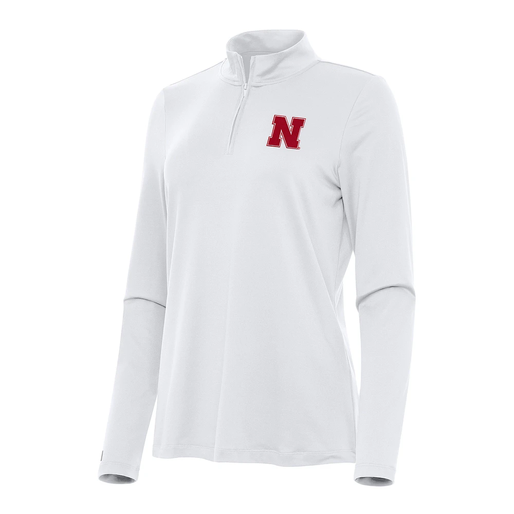 Women's Antigua White Nebraska Huskers Reprocess Quarter-Zip Top