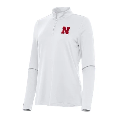 Women's Antigua White Nebraska Huskers Reprocess Quarter-Zip Top