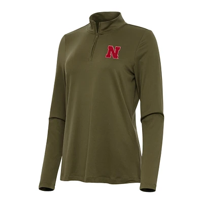 Women's Antigua Olive Nebraska Huskers Reprocess Quarter-Zip Top