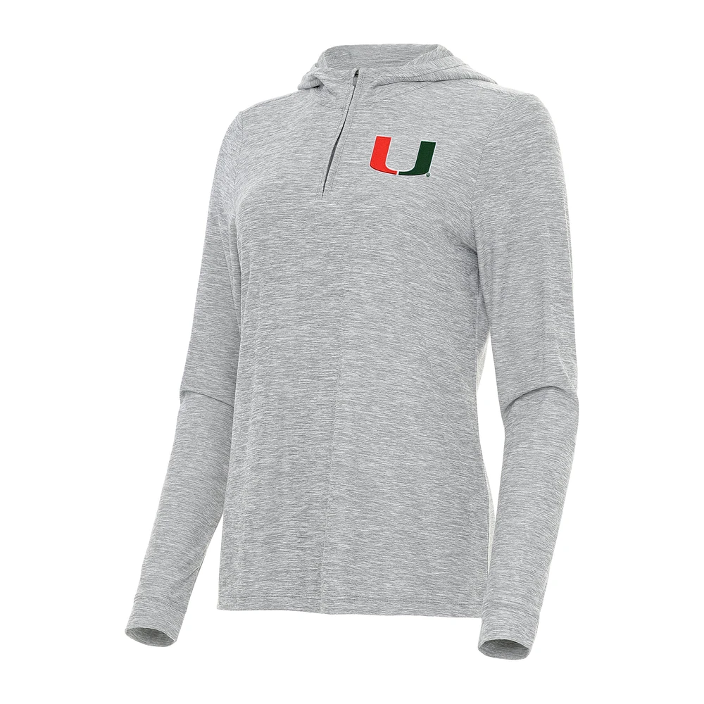 Women's Antigua Heather Gray Miami Hurricanes Daybreak Quarter-Zip Hoodie