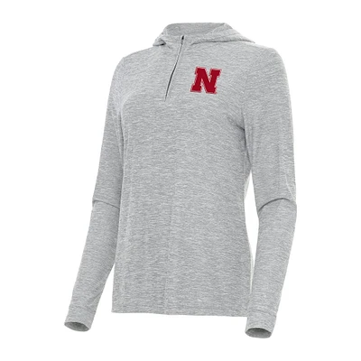 Women's Antigua  Heather Gray Nebraska Huskers Daybreak Quarter-Zip Hoodie