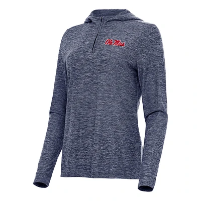 Women's Antigua  Heather Navy Ole Miss Rebels Daybreak Quarter-Zip Hoodie