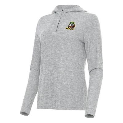 Women's Antigua  Heather Gray Oregon Ducks Daybreak Quarter-Zip Hoodie