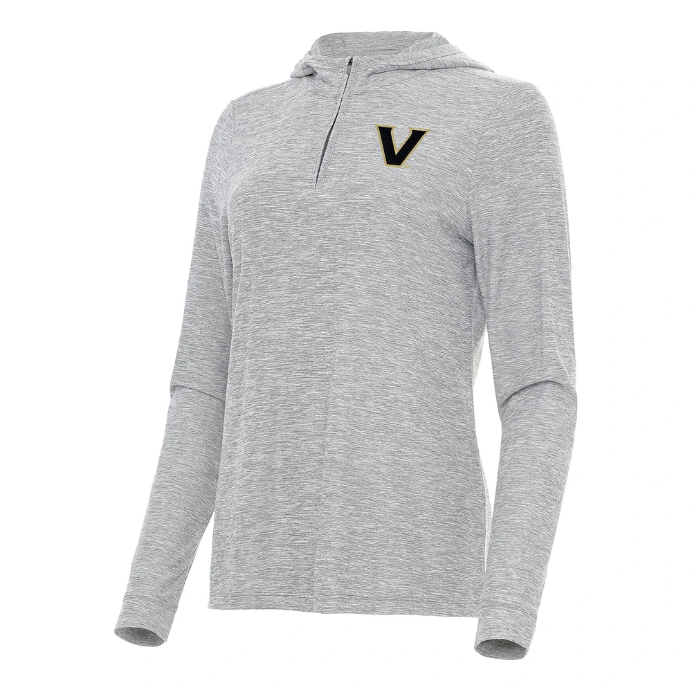 Women's Antigua Heather Gray Vanderbilt Commodores Daybreak Quarter-Zip Hoodie