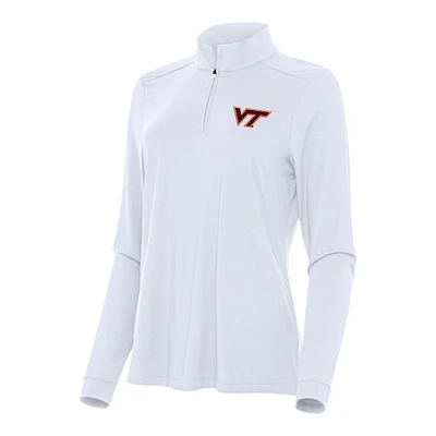 Women's Antigua White Virginia Tech Hokies Intent Quarter-Zip Top