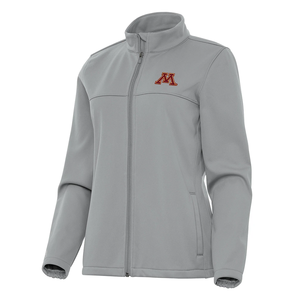 Women's Antigua Gray Minnesota Golden Gophers Links 2 Golf Full-Zip Jacket