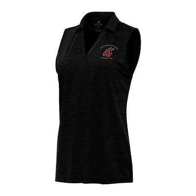 Women's Antigua Heather Black Washington State Cougars Layout Sleeveless V-Neck Polo
