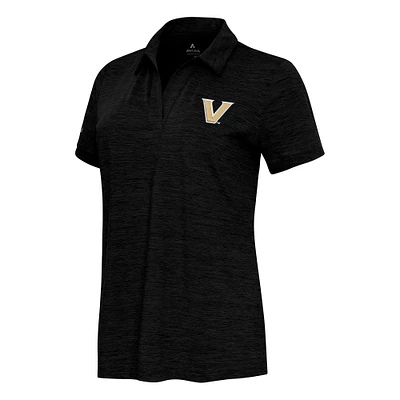 Women's  Antigua Heather Black Vanderbilt Commodores Layout V-Neck Polo