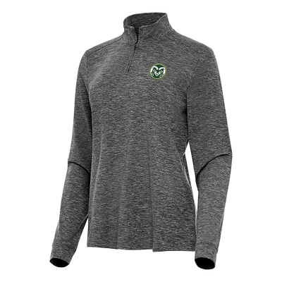 Women's Antigua  Heather Black Colorado State Rams Mentor Long Sleeve Quarter-Zip Mock Polo