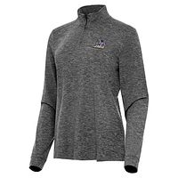Women's Antigua  Heather Black James Madison Dukes Mentor Long Sleeve Quarter-Zip Mock Polo
