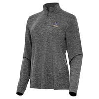 Women's Antigua  Heather Black James Madison Dukes Mentor Long Sleeve Quarter-Zip Mock Polo