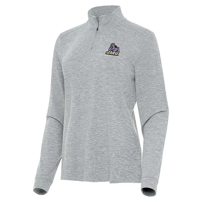 Women's Antigua  Heather Gray James Madison Dukes Mentor Long Sleeve Quarter-Zip Mock Polo