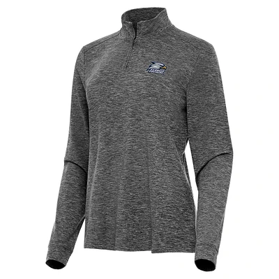 Women's Antigua  Heather Black Georgia Southern Eagles Mentor Long Sleeve Quarter-Zip Mock Polo