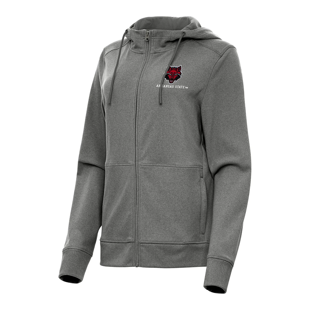 Women's Antigua Heather Black Arkansas State Red Wolves Seeker Full-Zip Hoodie