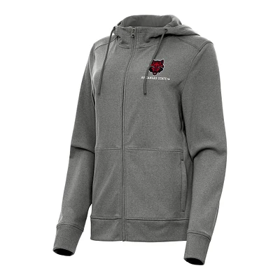 Women's Antigua Heather Black Arkansas State Red Wolves Seeker Full-Zip Hoodie