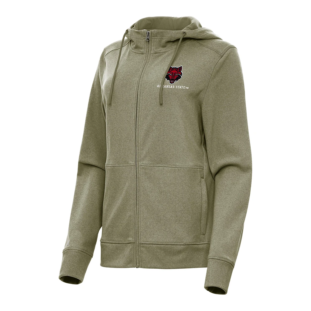 Women's Antigua Olive Arkansas State Red Wolves Seeker Full-Zip Hoodie