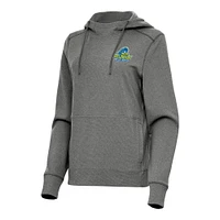 Women's Antigua Heather Delaware Fightin' Blue Hens Justice Pullover Hoodie