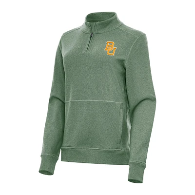 Women's Antigua Heather Green Baylor Bears Crush Quarter-Zip Fleece Sweatshirt