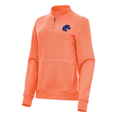 Women's Antigua Heather Orange Boise State Broncos Crush Quarter-Zip Fleece Sweatshirt