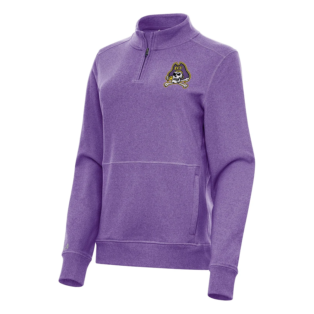 Women's Antigua Heather Purple ECU Pirates Crush Quarter-Zip Fleece Sweatshirt