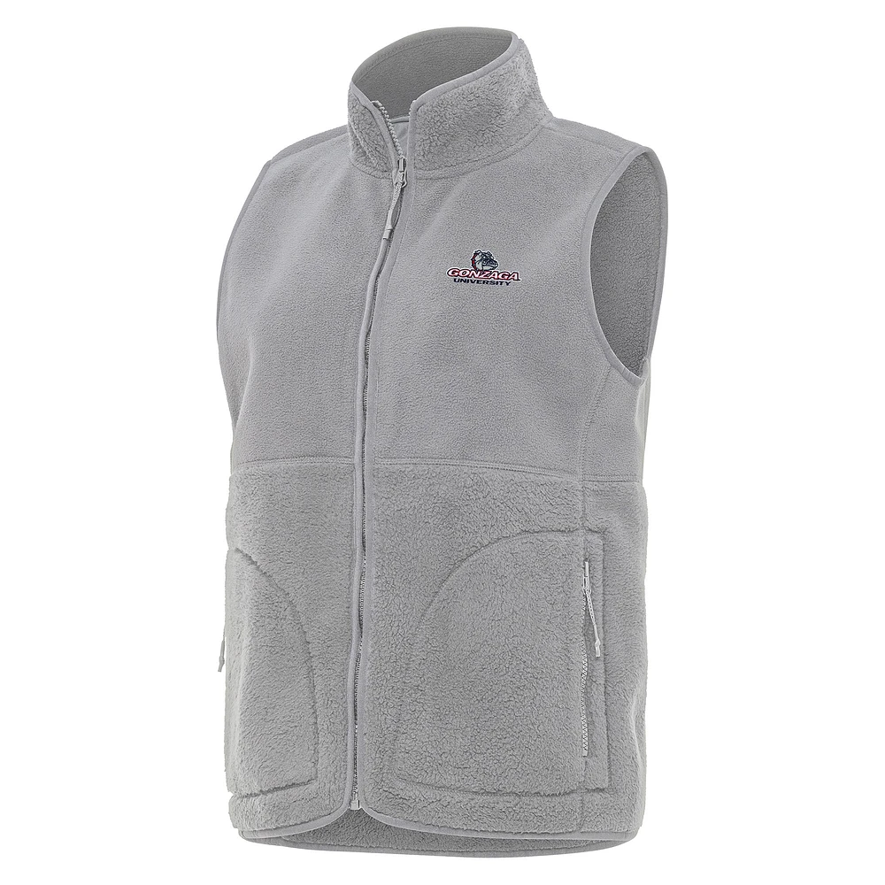 Women's Antigua Gray Gonzaga Bulldogs Nostalgic Full-Zip Vest