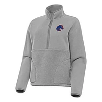 Women's Antigua Gray Boise State Broncos Figure Half-Zip Pullover Sweatshirt