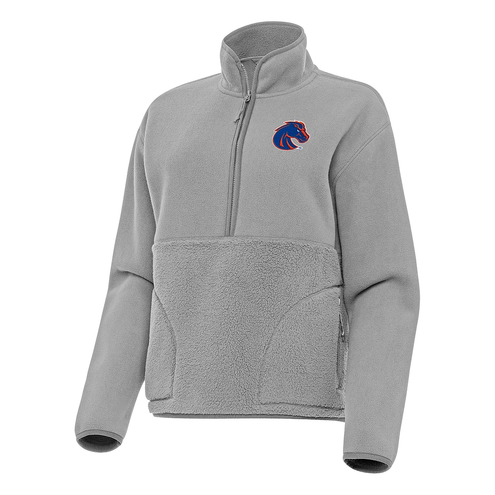 Women's Antigua Gray Boise State Broncos Figure Half-Zip Pullover Sweatshirt