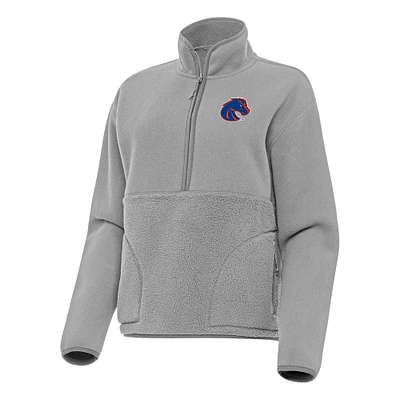 Women's Antigua Gray Boise State Broncos Figure Half-Zip Pullover Sweatshirt