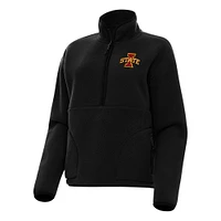 Women's Antigua Black Iowa State Cyclones Figure Half-Zip Pullover Sweatshirt