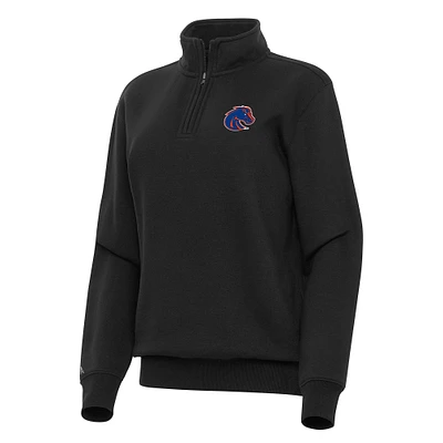 Women's Antigua Black Boise State Broncos Victory Quarter-Zip Sweatshirt