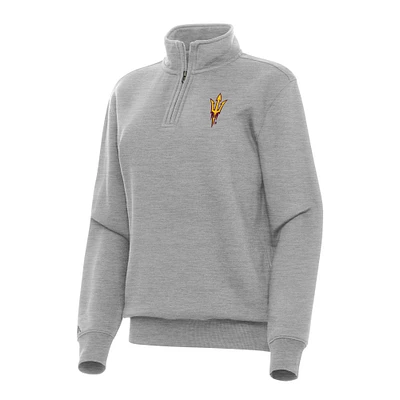 Women's Antigua Heather Gray Arizona State Sun Devils Victory Quarter-Zip Sweatshirt