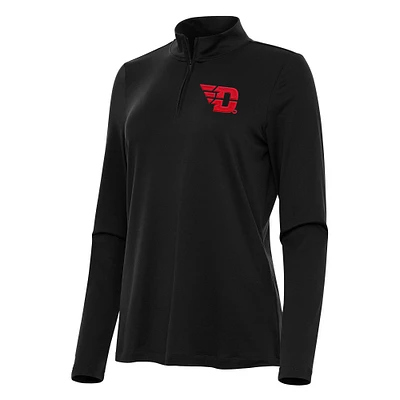 Women's Antigua Black Dayton Flyers Reprocess Quarter-Zip Top