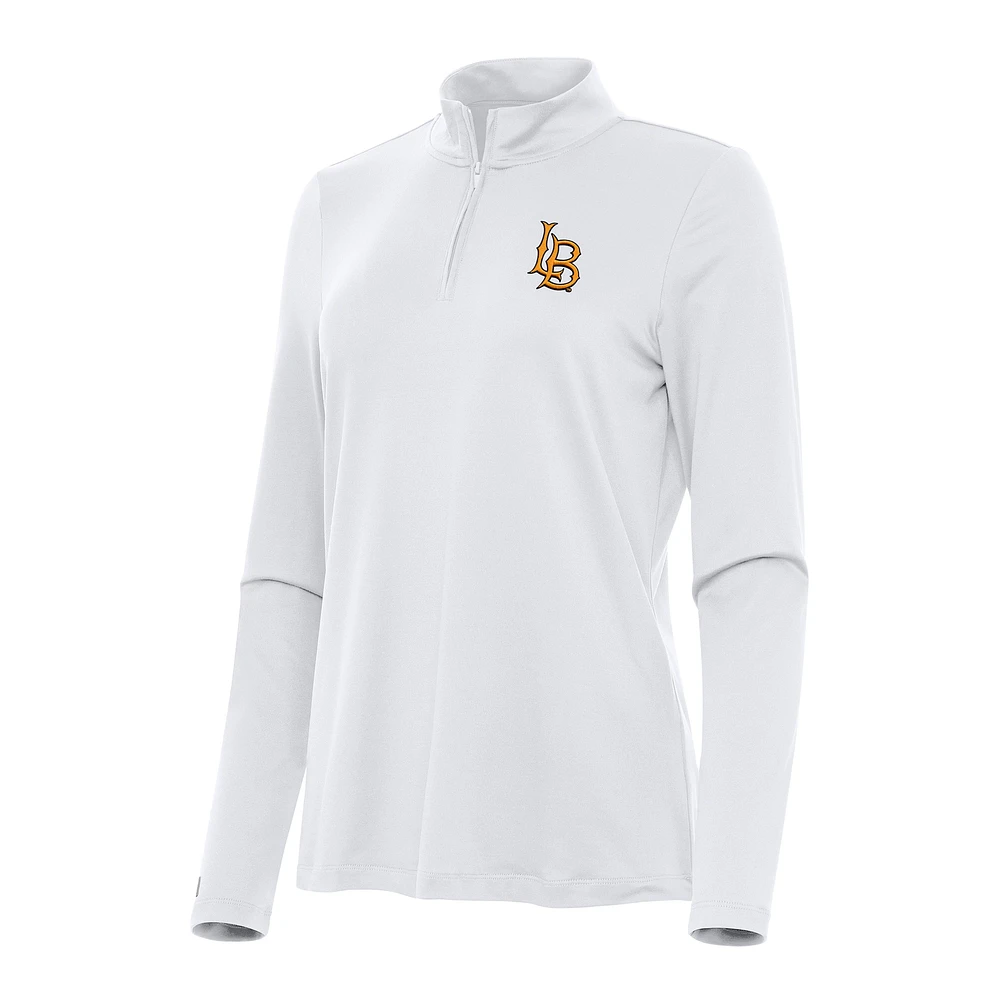 Women's Antigua White Cal State Long Beach The Reprocess Quarter-Zip Top