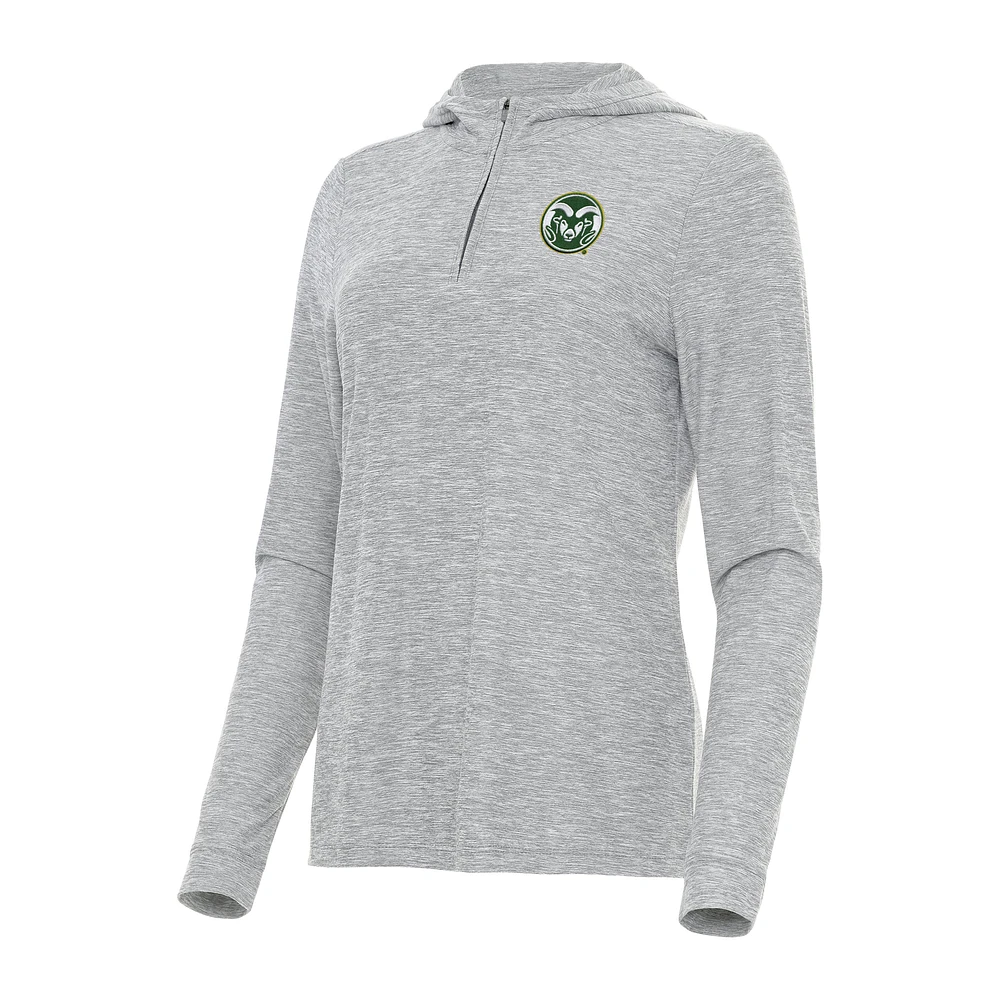 Women's Antigua Heather Gray Colorado State Rams Daybreak Quarter-Zip Hoodie