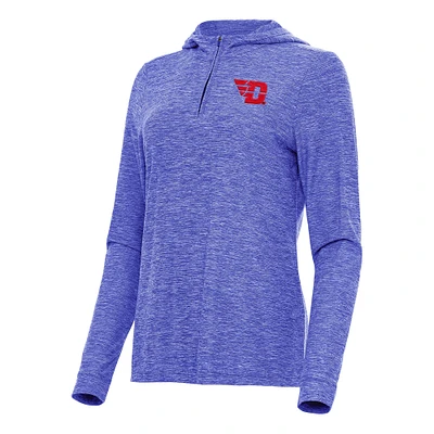 Women's Antigua  Heather Blue Dayton Flyers Daybreak Quarter-Zip Hoodie