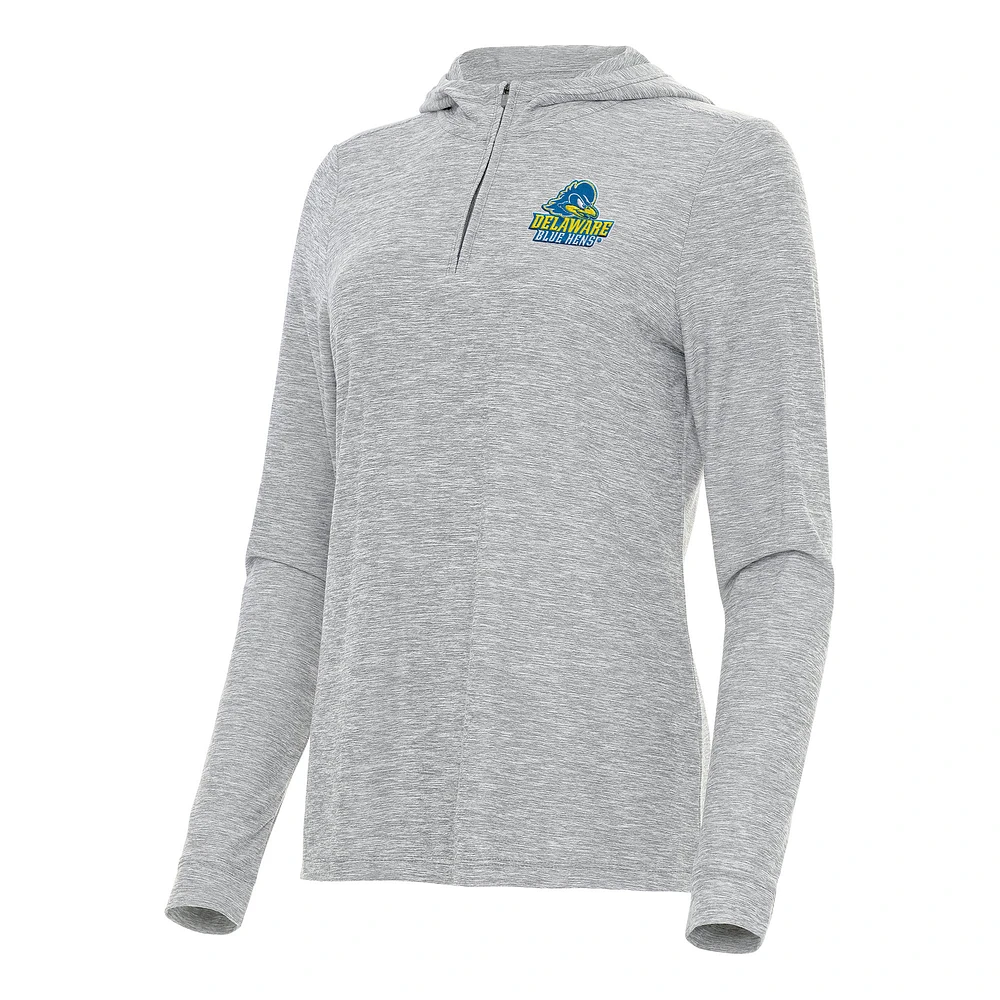Women's Antigua Heather Gray Delaware Fightin' Blue Hens Daybreak Quarter-Zip Hoodie