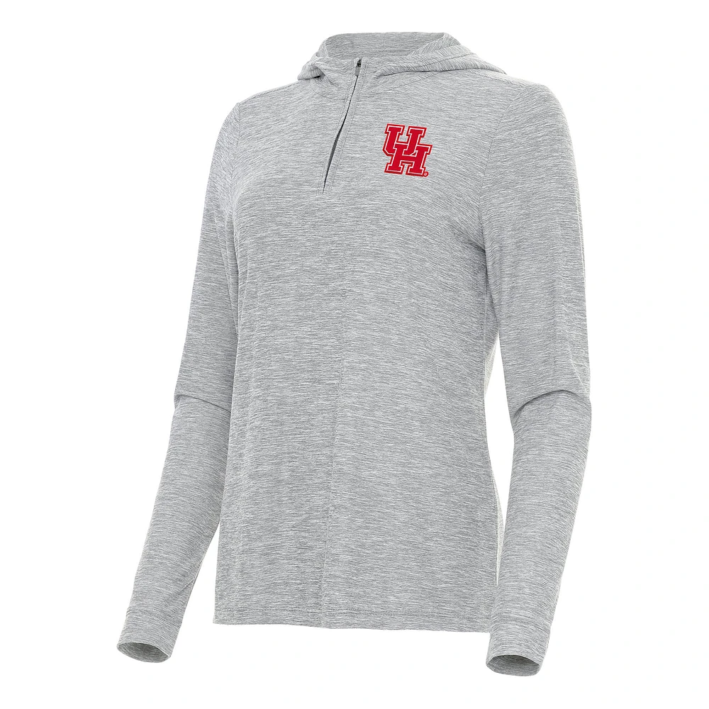 Women's Antigua Heather Gray Houston Cougars Daybreak Quarter-Zip Hoodie