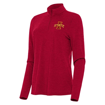 Women's Antigua  Heather Red Iowa State Cyclones Bright Quarter-Zip Top