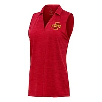 Women's Antigua Bright Cardinal Heather Iowa State Cyclones Layout Sleeveless V-Neck Polo