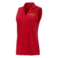 Women's Antigua Bright Cardinal Heather Iowa State Cyclones Layout Sleeveless V-Neck Polo