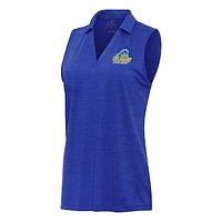 Women's Antigua Heather Royal Delaware Fightin' Blue Hens Layout Sleeveless V-Neck Polo