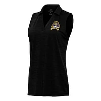 Women's Antigua Heather Black ECU Pirates Layout Sleeveless V-Neck Polo