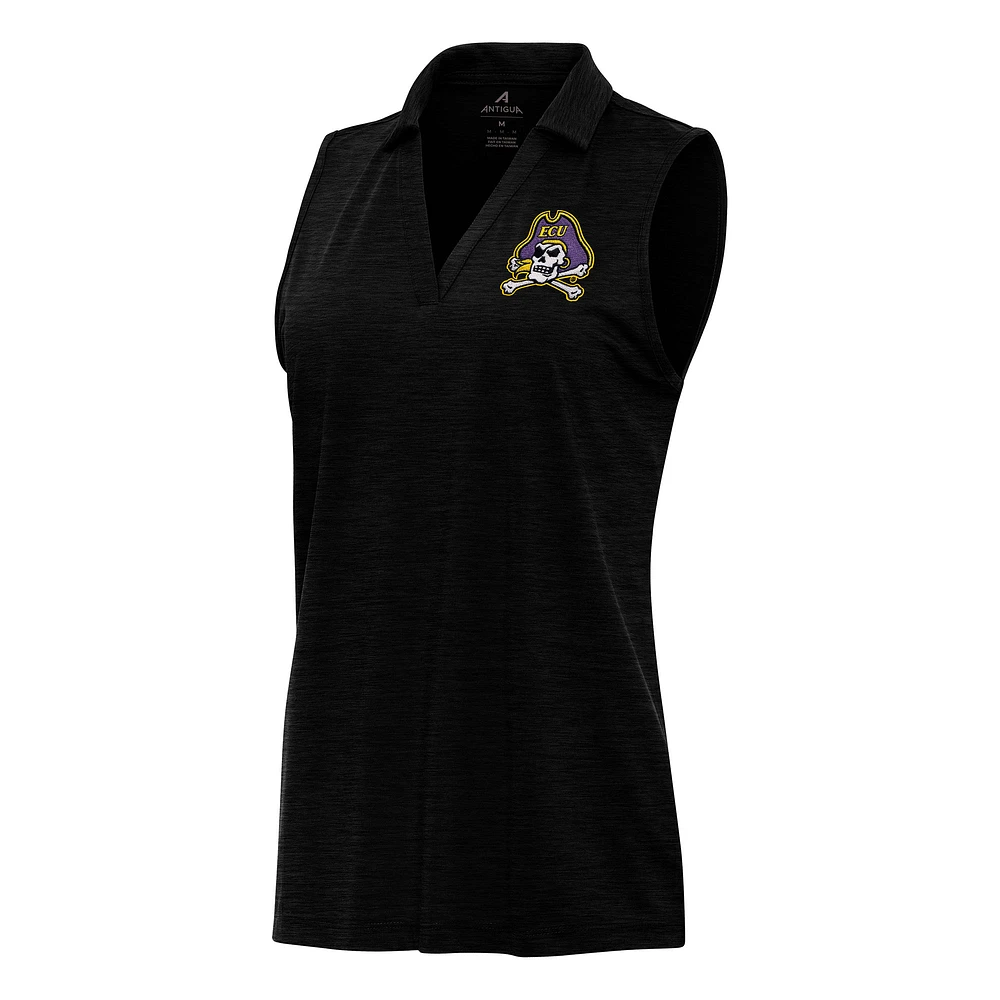 Women's Antigua Heather Black ECU Pirates Layout Sleeveless V-Neck Polo