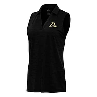 Women's Antigua Heather Black Akron Zips Layout Sleeveless V-Neck Polo