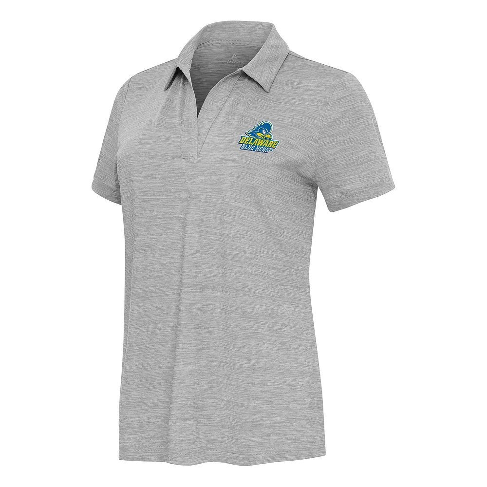 Women's Antigua Heather Gray Delaware Fightin' Blue Hens Layout V-Neck Polo