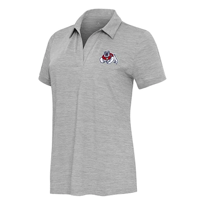 Women's  Antigua Heather Gray Fresno State Bulldogs Layout V-Neck Polo