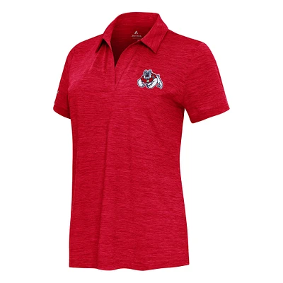 Women's  Antigua Heather Red Fresno State Bulldogs Layout V-Neck Polo