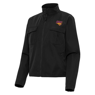 Women's Antigua  Black Northern Iowa Panthers Even Par Full-Zip Jacket