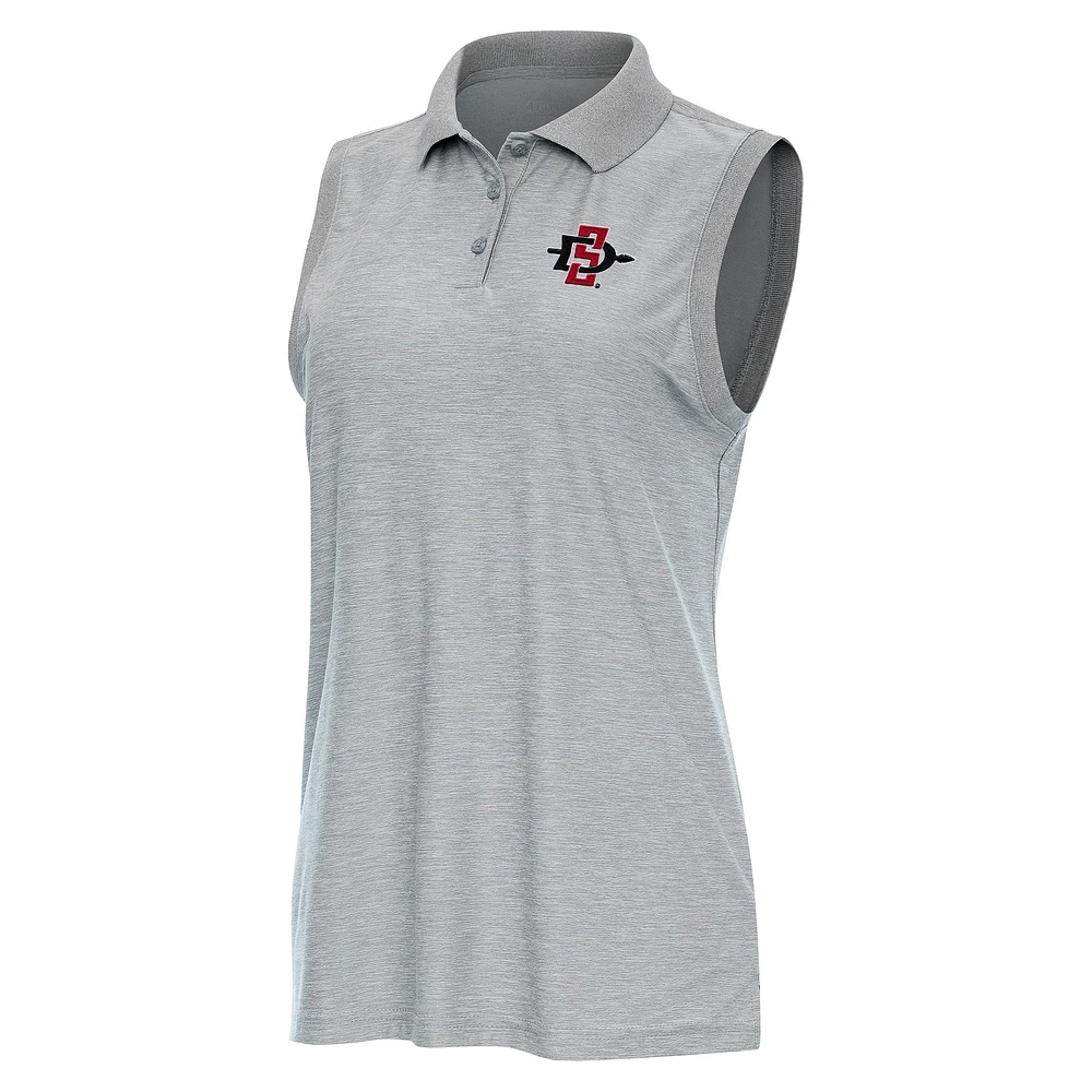 Women's Antigua Heather Gray San Diego State Aztecs Recap Sleeveless Polo